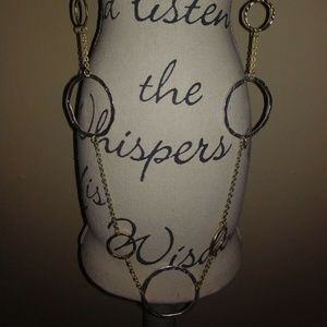 Mixed Hammered Metal Long Length Link Necklace